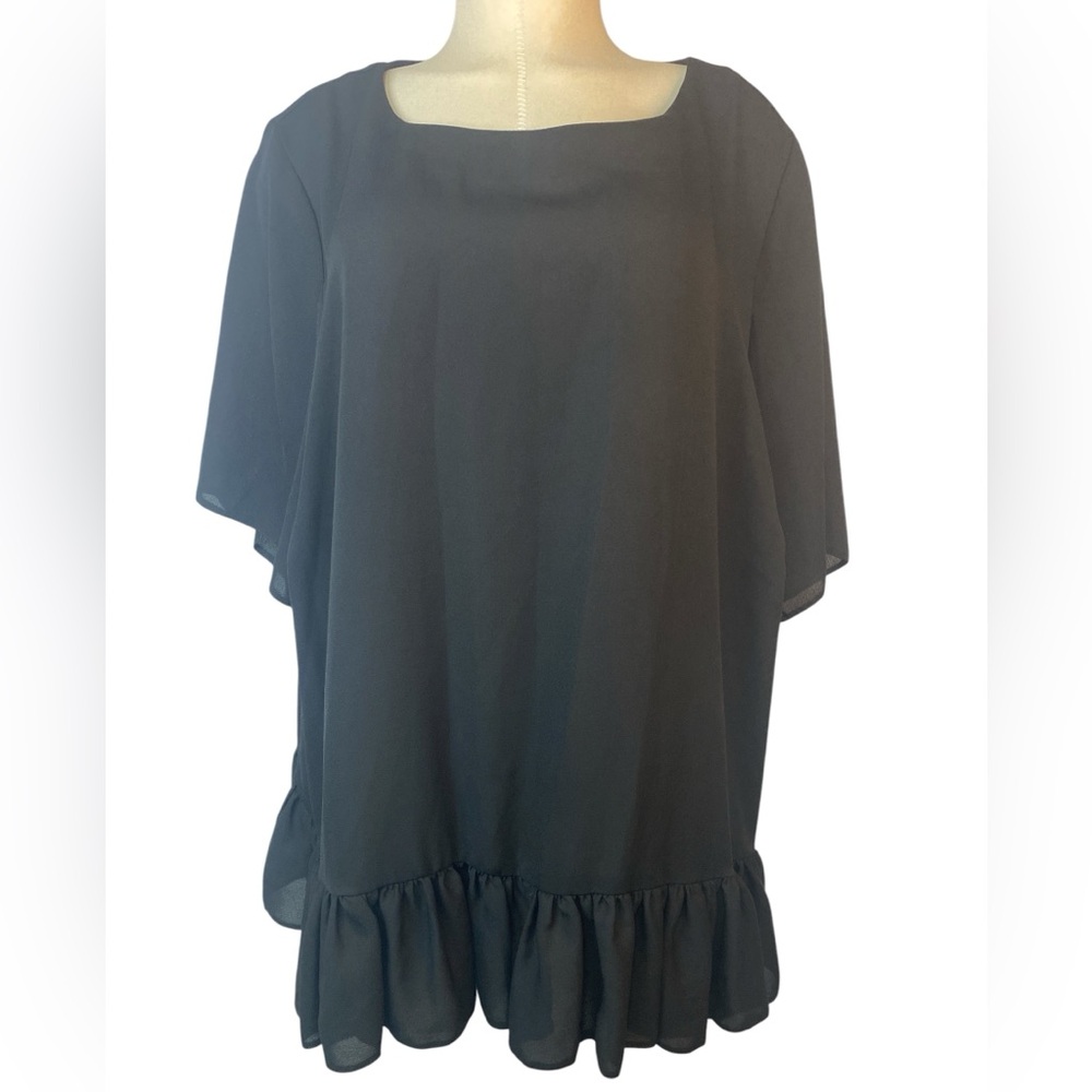 ASOS Black Ruffle Hem Blouse Women’s Size 22 - Picture 1 of 4